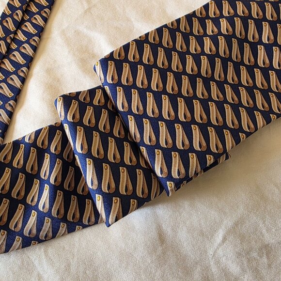 Gucci 100% Silk Men’s Tie Blue Beige Gold Abstract Pattern Made in Italy Vintage - Picture 1 of 10